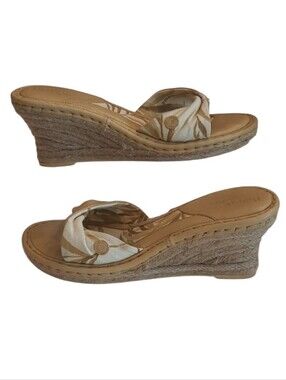 Born Drilles Espadrille Wedge Sandals Pattern Crossover Strap Slip On Open Heel
